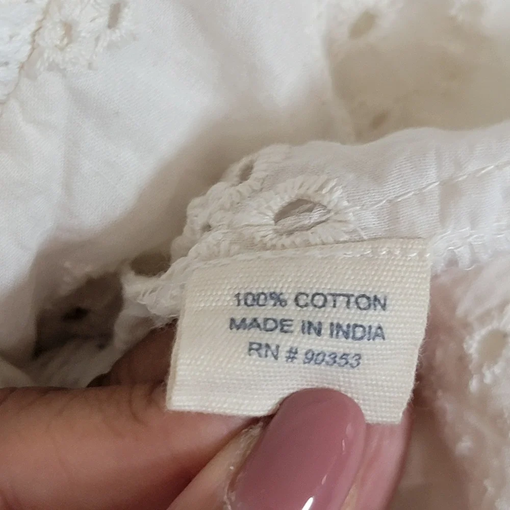 American Flirt White Cotton Eyelet Crochet Boho Camisole Top Large NWT Festival